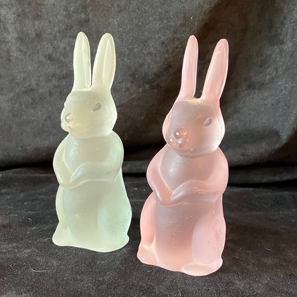 Vintage pink and pale green Frosted glass Bunny rabbit Figurines bundle Easter